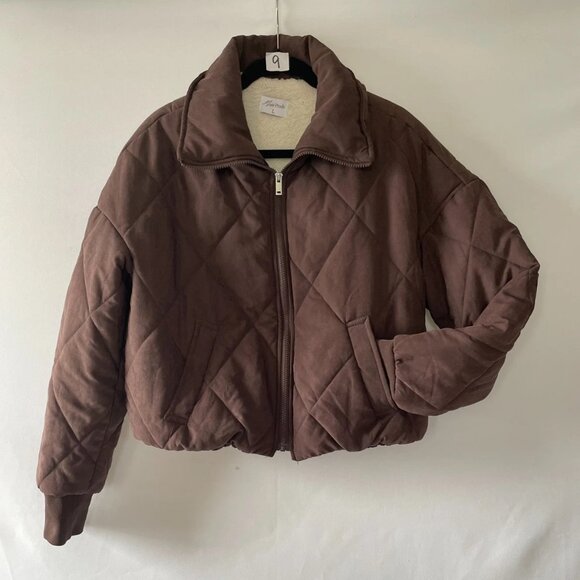 Miss Posh Womens Brown Full Zip Warm Cozy Winter Quilted Puffer Jacket Size L - Picture 1 of 8